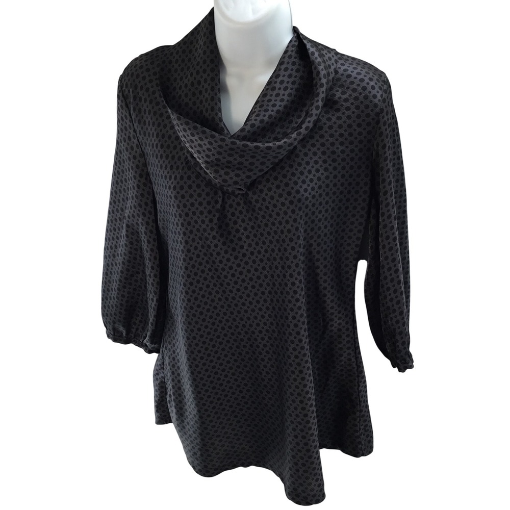 Apt. 9‎ Womens Polka Dot Cowl Neck Blouse Charcoal Black 3/4 Sleeve Top Small